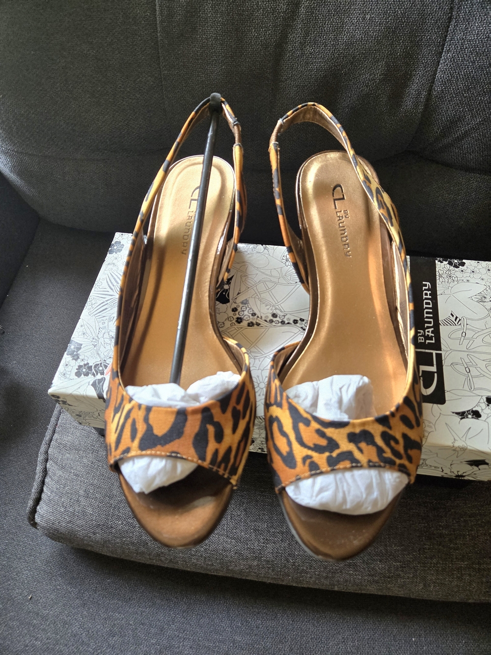 CL by Laundry Leopard Print Slingback Wedge Flats in Orange and Black